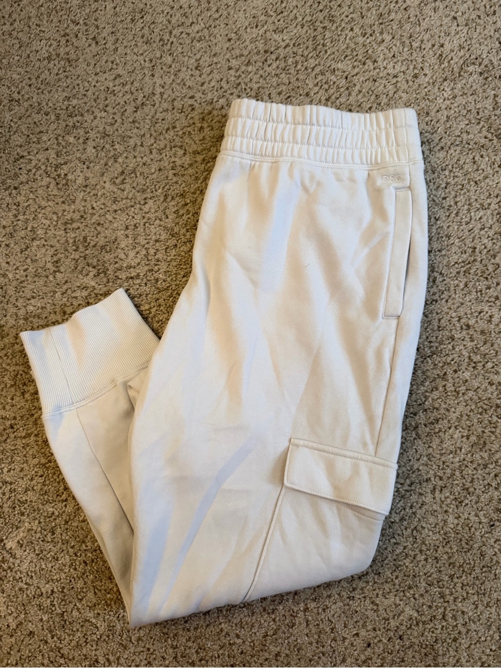 Womens Cream Cargo Jogger Pants with Elastic Waist